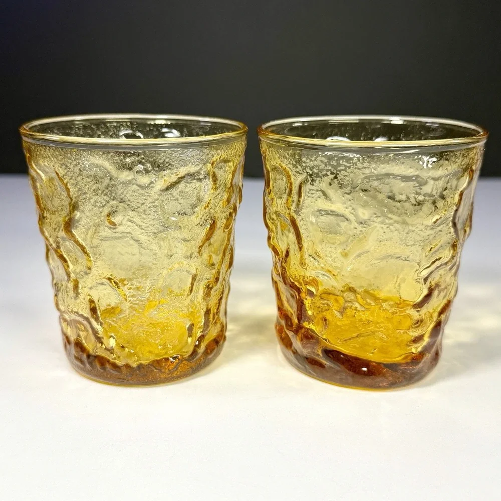 Vintage Anchor Hocking Lido Milano Honey Gold Amber Tumblers 8 oz. Set of 6